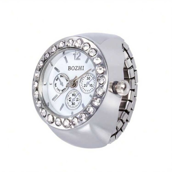 Fashion Three Circle Dial Adjustable Strap Inlaid Rhinestone Ring Quartz Watch - Picture 1 of 4